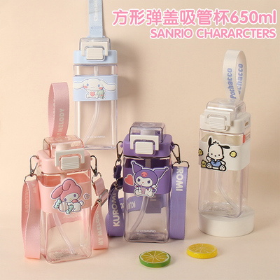 三丽鸥库洛米儿童水杯上学专用幼儿园美乐蒂水壶女孩双饮吸管杯子