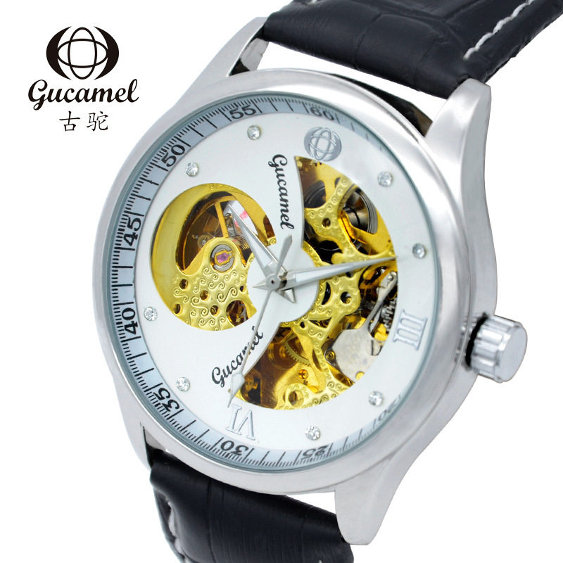 古驼假一赔十高端商务品牌男士全自动机械手表时尚双面镂空表包邮