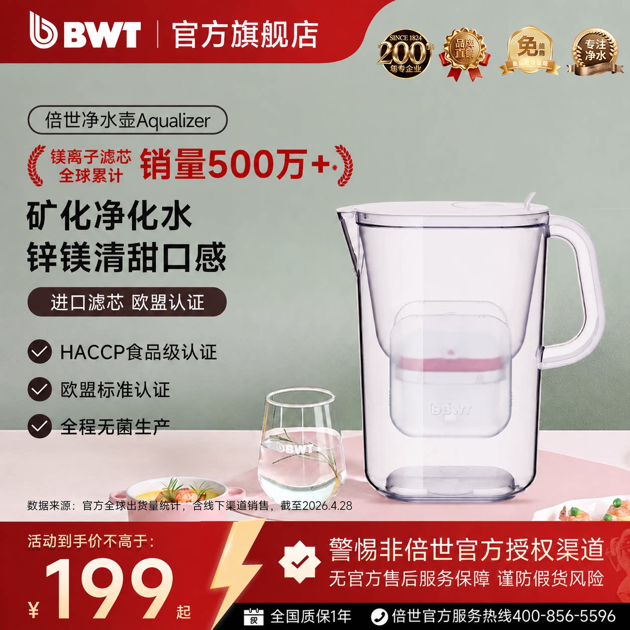 德国倍世BWT进口净水壶净水器滤水器滤芯母婴滤水壶套装2.6L