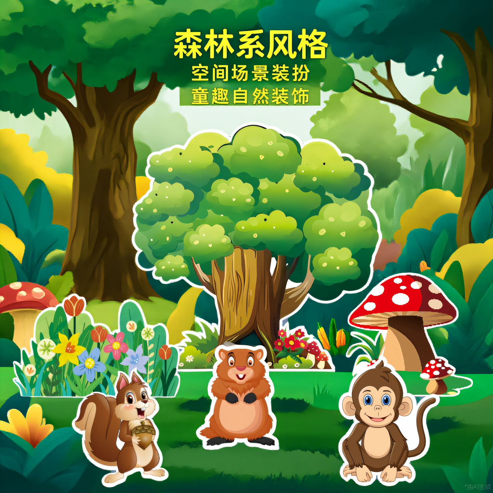 魔幻绿野仙踪动物森林大树舞台表演道具幼儿园装饰背景KT板定制