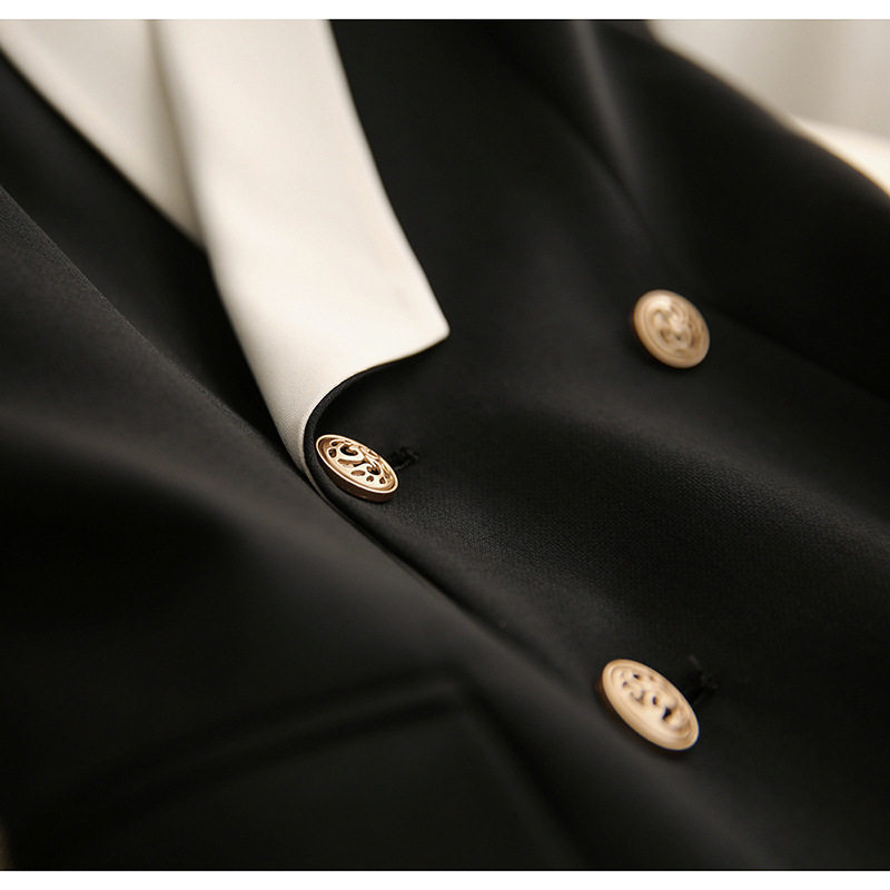 现货 gao品质OL摩登战袍青果领修身西装马甲羊毛连衣裙女