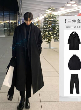 冬季双面羊绒毛呢大衣男士轻熟风套装中长款加厚呢子过膝风衣外套