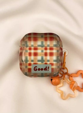 适用于华为freeclip2耳机保护套 华为系列耳机壳FreeBudsPro3/Pro4/5i/6i/7i防摔壳 可爱创意复古格纹IMD工艺