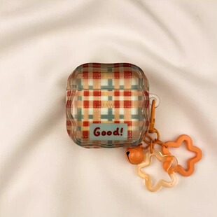 适用于华为freeclip2耳机保护套 华为系列耳机壳FreeBudsPro3/Pro4/5i/6i/7i防摔壳 可爱创意复古格纹IMD工艺