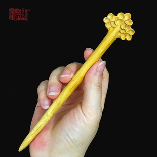 唐三把小叶黄杨梅花三弄发簪双面雕刻花朵精致新中式超仙发饰木簪