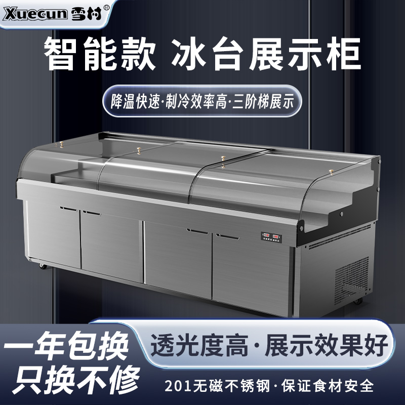 雪村冷藏冷冻双温海鲜蓝光冰台柜