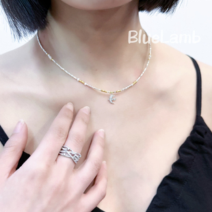 原创设计 碎银子通体925纯银燕子项链春日小鱼紫色手作小众锁骨链