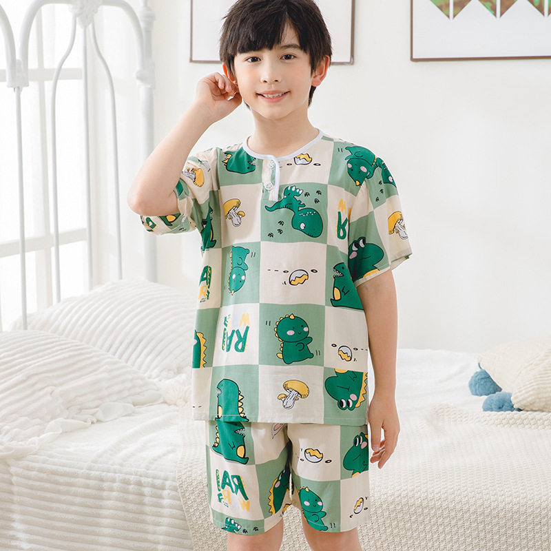 2025夏季新款绵绸套装儿童棉绸睡衣短袖短裤空调服童装家居服套装