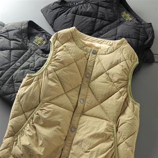 新款 90白鸭绒男女秋冬复古绗缝宽松休闲潮流圆领羽绒马甲背心外套