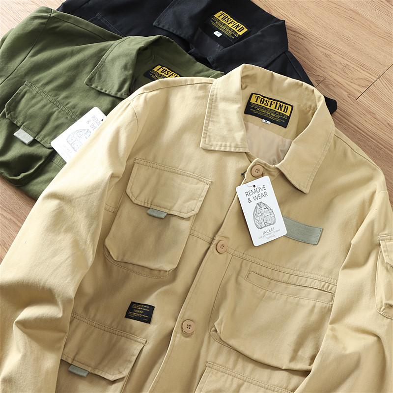 全棉工装！宽松大码！外贸男装多口袋阿美咔叽复古翻领夹克外套男,男装,夹克,淘宝优惠券,粉丝福利购,淘宝优惠卷