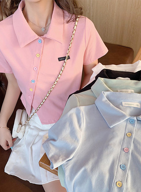 2026 women clothes6535棉 夏季新款polo衫短袖t恤女修身高腰翻领