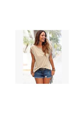 2026 women clothes多色多码wishebay女士欧美大码圆领短袖流苏打