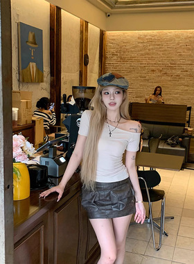 2026 women clothes设计感露肩辣妹短袖T恤女夏季新款修身显瘦纯