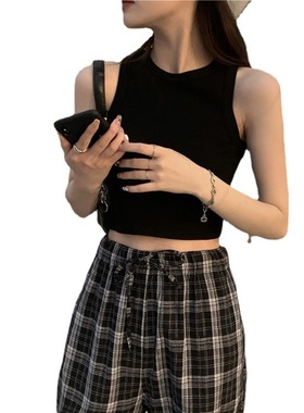 2026 women clothes美式小圆领显瘦露脐短款外穿背心夏季新款辣妹