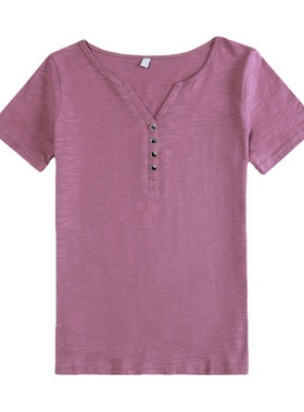 2026 women clothes短袖T恤女混纺棉新款宽松大码女装女士V领体恤