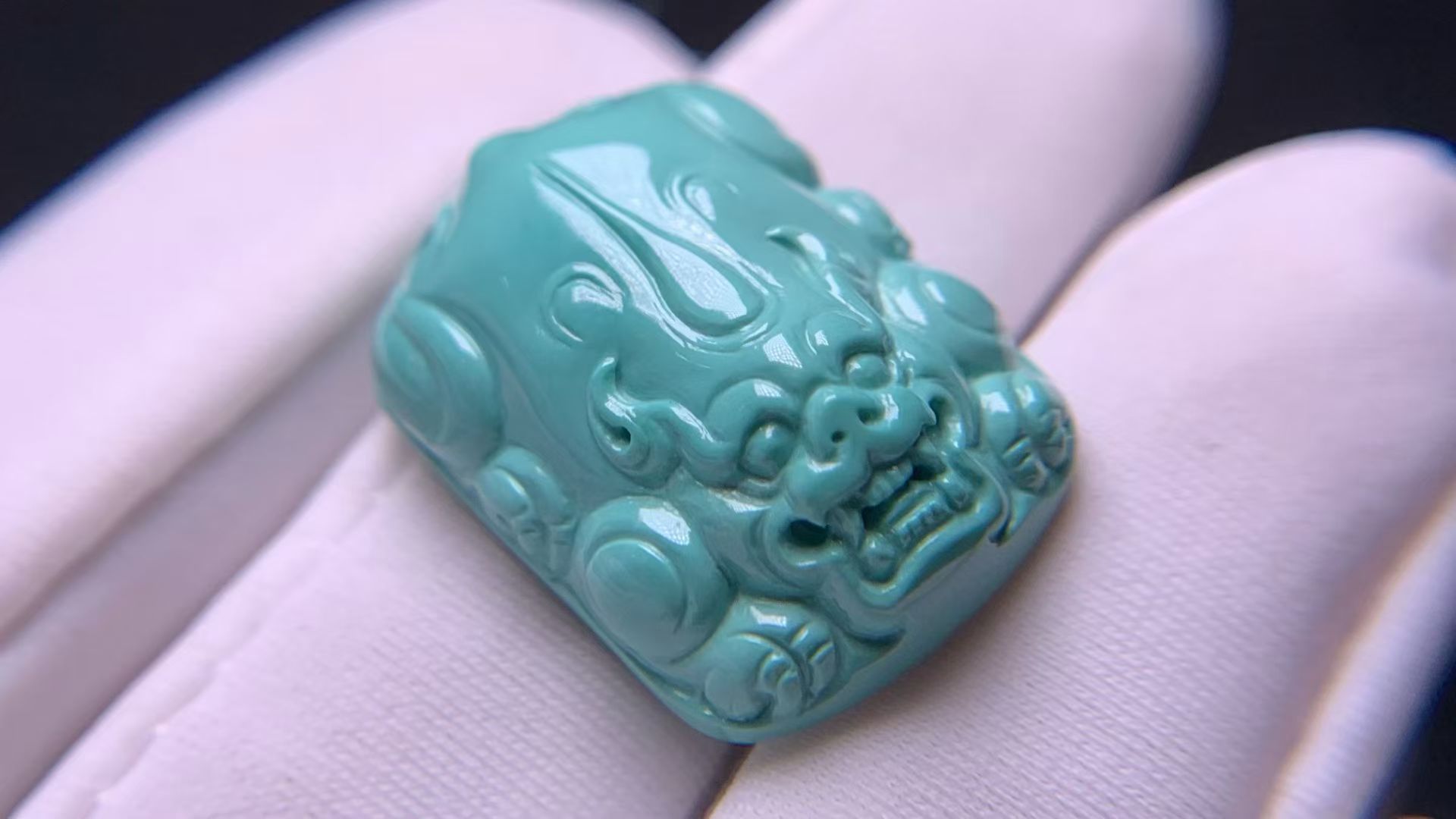 湖北十堰矿区天然原矿高瓷绿松石精工招财貔貅瑞兽戒面界面戒指