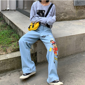 WEAPONS国潮联名蜡笔小新牛仔裤女宽松ins卡通动漫直筒阔腿裤子