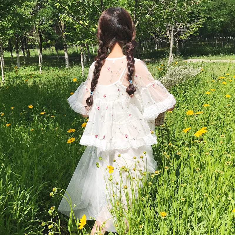 可愛套裝裙甜美小清新春夏兩件套氣質淑女軟妹仙女裙網紗莎莎裙