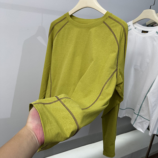 素家平替 户外圆领撞色明线男女运动休闲百搭长袖速干T恤打底衫