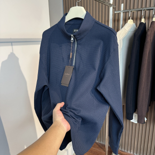 轻奢品牌 秋冬户外运动纯色休闲半拉链立领卫衣华夫格套头打底衫