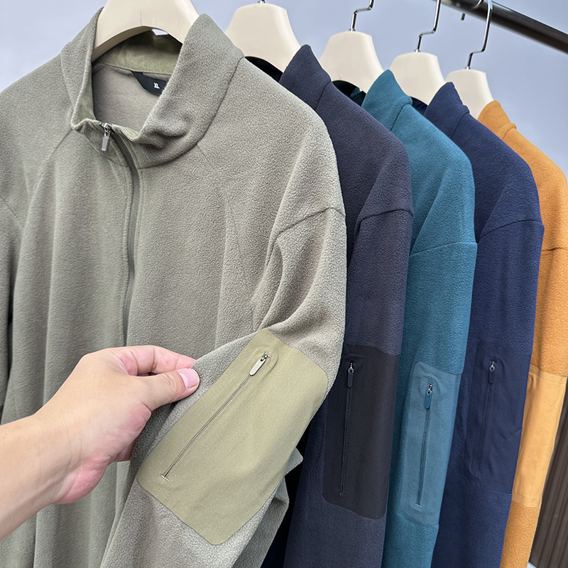 户外运动休闲半拉链男士抓绒衣