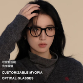 GM合作款 圆形小框眼镜架女MM116周雨彤同款 黑色方形板材显脸小117