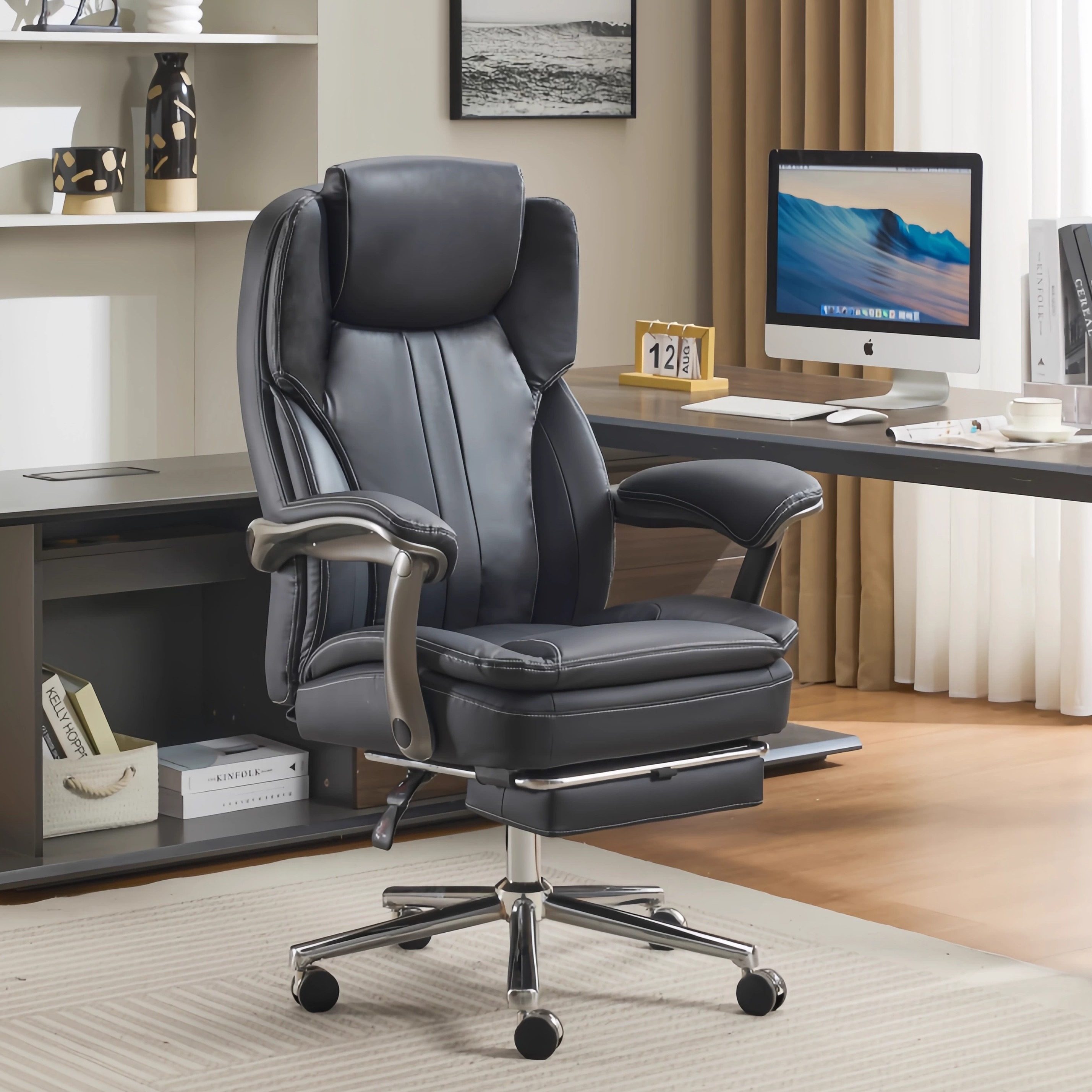 老板椅舒适久坐电脑椅办公椅靠背可躺家用人体工学椅午休真皮椅子