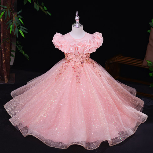 花童婚礼小女孩礼服长裙女童公主裙儿童装生日高端钢琴演出服主持