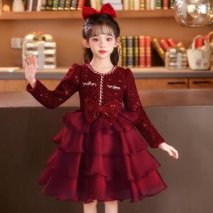 加绒蓬蓬新年装 秋冬装 洋气连衣裙子2025新款 女童公主裙礼服儿童装