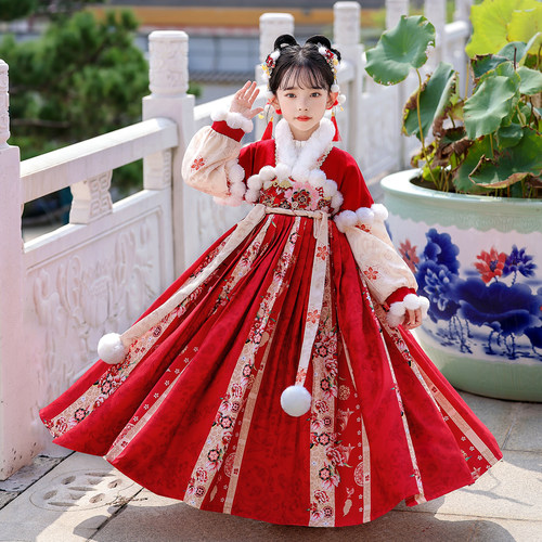 女童国风马面裙秋冬装汉服儿童装2025新款冬季套装过年新年拜年服