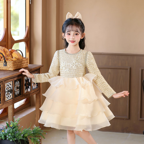女童公主裙礼服儿童装洋气连衣裙子2025新款秋冬装加绒蓬蓬小香风