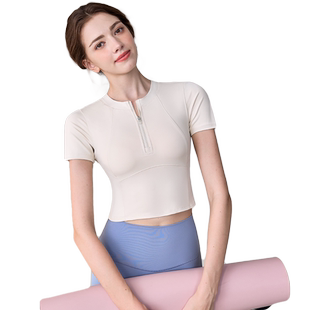 悦步瑜伽服上衣女夏季健身衣运动服普拉提训练套装新款短袖带胸垫