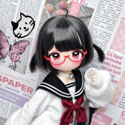 桃气岛屿BJD假发二次元呆毛双揪揪三插六短发手改毛成品