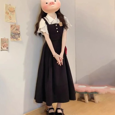 法式甜美学院风背带裙两
