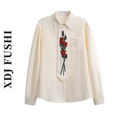 衬衫 玫瑰少年玫瑰刺绣设计感肌理纹长袖 男女 古着衬衫 2026春秋法式