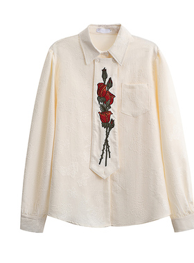 2026春秋法式古着衬衫玫瑰少年玫瑰刺绣设计感肌理纹长袖衬衫男女