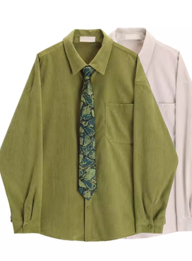 法式高级感复古垂感长袖衬衫女宽松港风个性独特显白绿色漂亮小衫