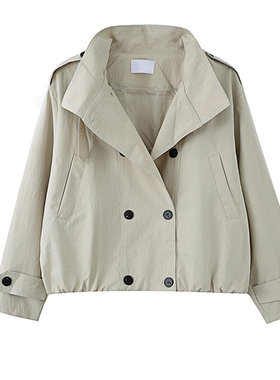 复古风双排扣短外套女装新款春秋季翻领收腰小个子夹克小众外套女