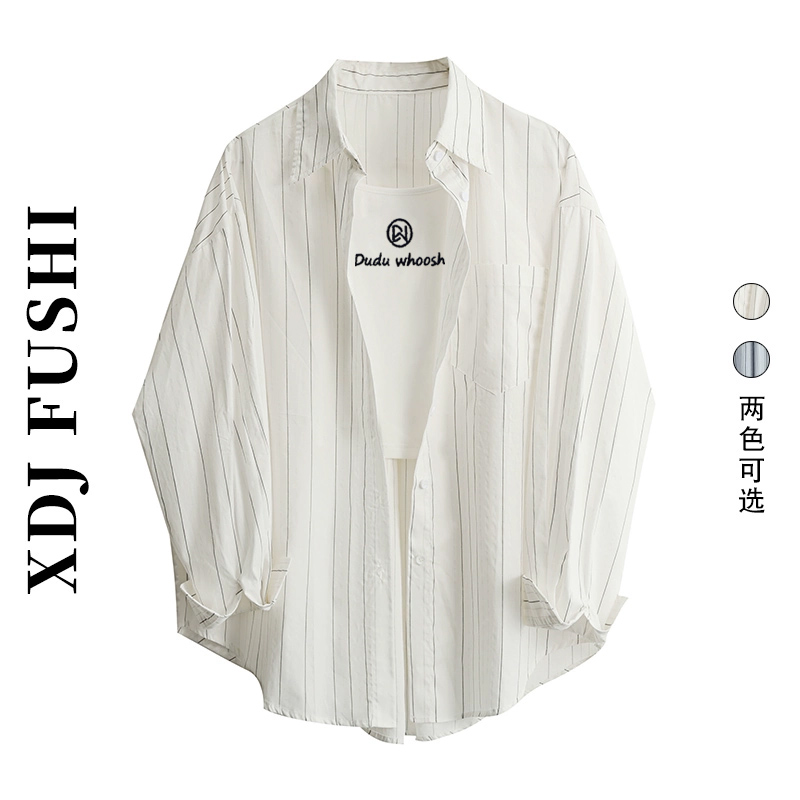 上衣秋季白色薄款条纹气质法式