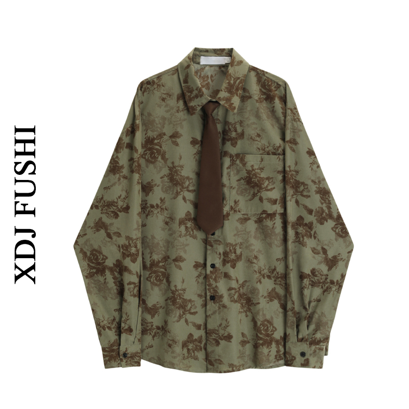 日系复古文艺领带长袖衬衫