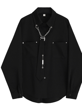 黑色领带衬衫外套女设计感小众2026春装新款宽松美式酷飒风衬衣潮