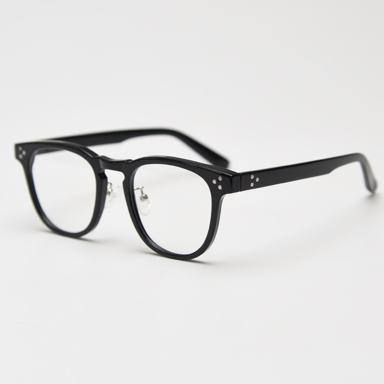 英伦风铆钉装饰塑胶钛透色镜框复古男女防蓝光配近视学院造型眼镜