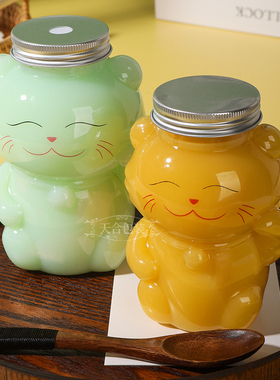 2022年新款500ml 350ml透明招财猫pet高透加厚冷饮咖啡奶茶杯包邮