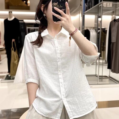 双层棉纱短袖衬衫女夏装外贸出口日单高品质柔软亲肤透气纯色上衣