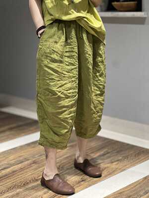 百搭高腰裤宽松休闲七分裤哈伦裤