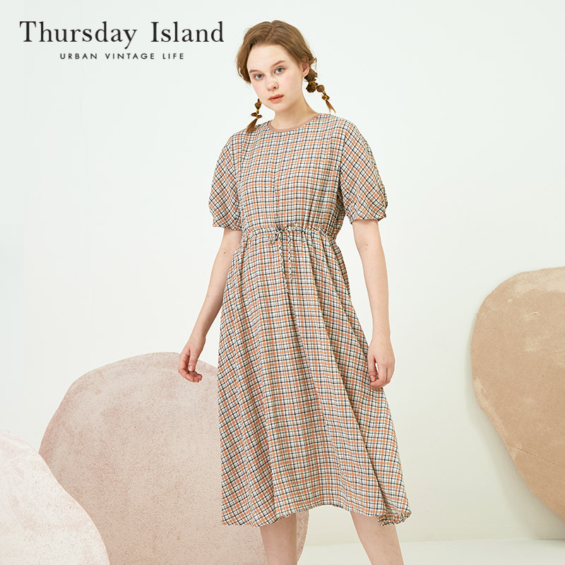 Thursday Island星期四岛屿夏收腰系带格纹连衣裙T214MOP266W-封面