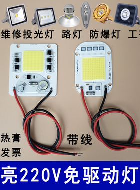 高亮220V免驱动LED灯芯50W灯珠防爆工矿灯路灯光源灯片投光灯灯板