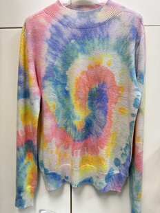 100%绵羊毛扎染圆领毛衣女秋冬彩色晕染宽松显瘦保暖羊毛针织上衣