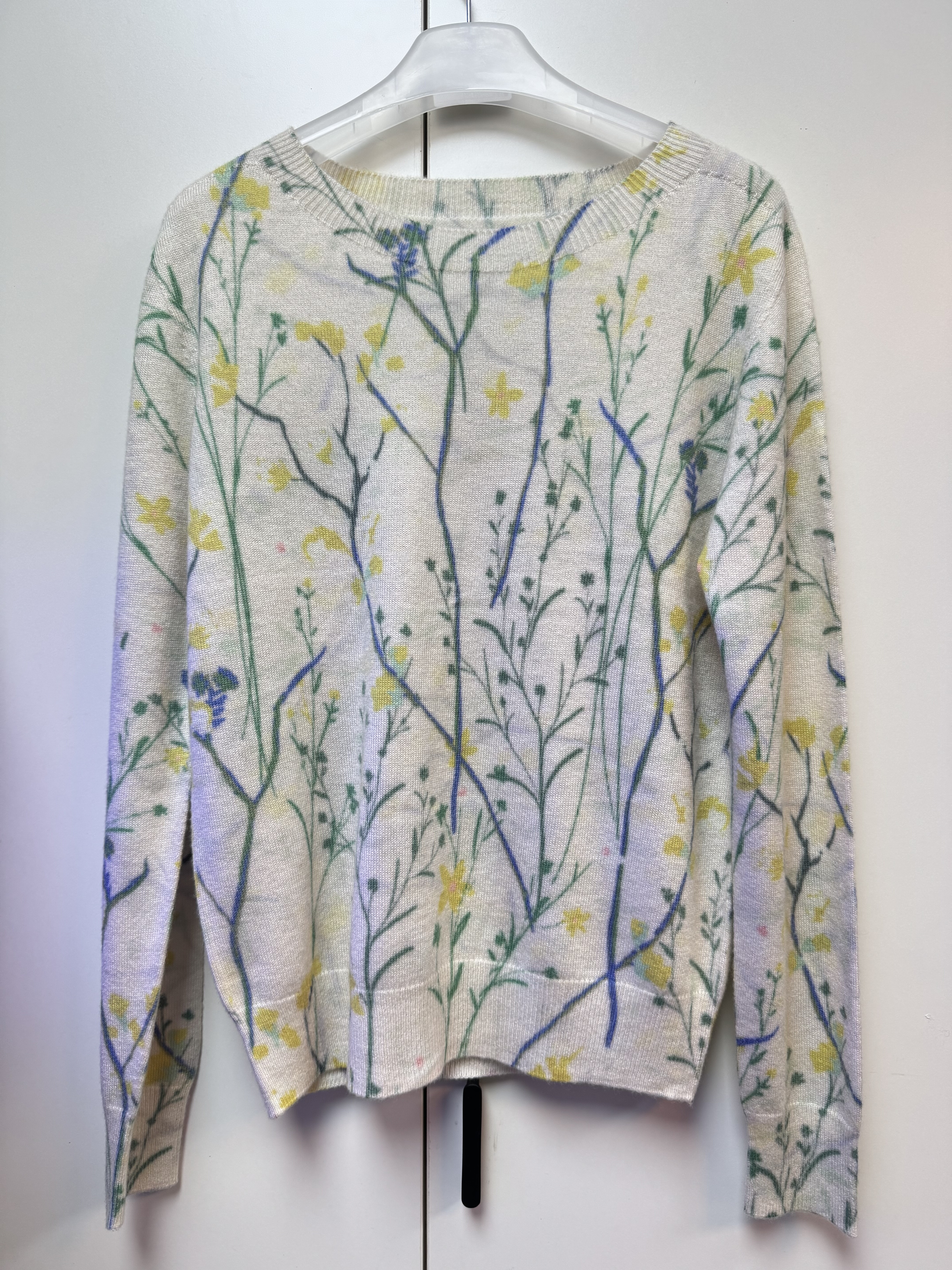 100%绵羊毛文艺清新花卉圆领针织毛衣亲肤保暖秋冬植物印花上衣