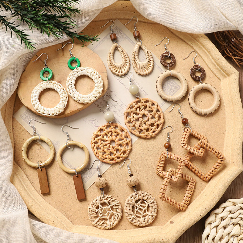 原创复古手工草藤编织耳环波西米亚长款度假民族风小众木质耳饰女,饰品/流行首饰/时尚饰品新,耳环,淘宝优惠券,粉丝福利购,淘宝优惠卷